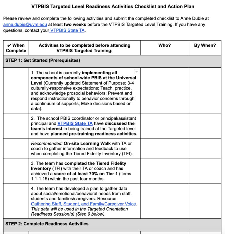 Intensive Readiness Checklist Image VT PBIS